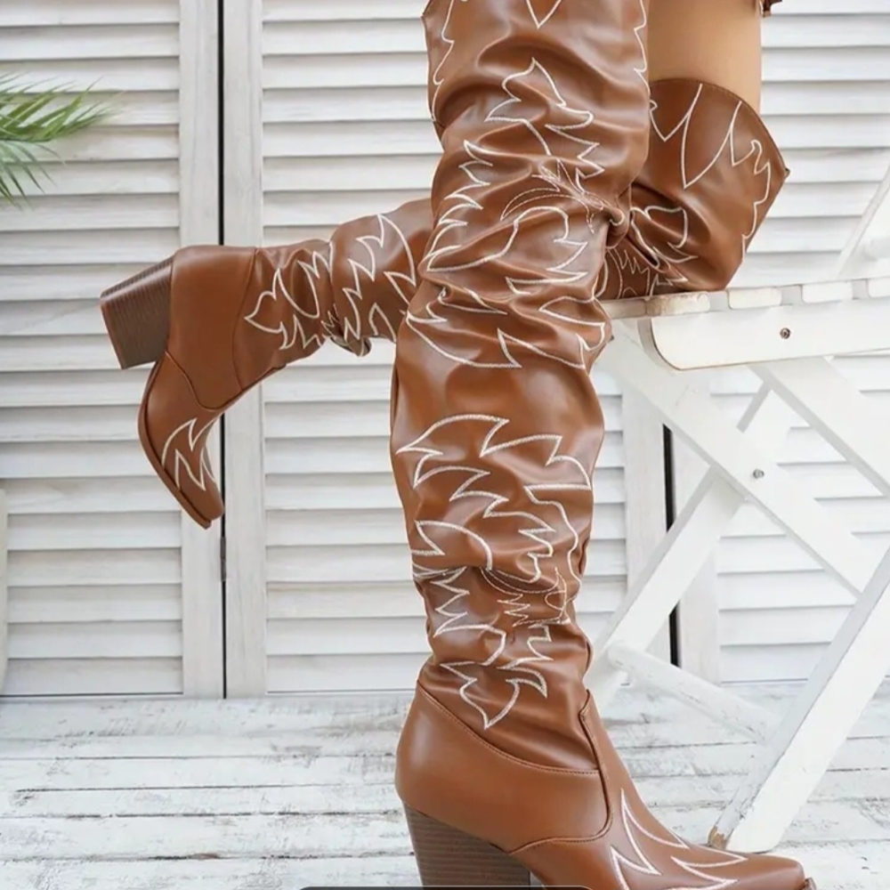 Stylish Western Brown Over the Knee Boots